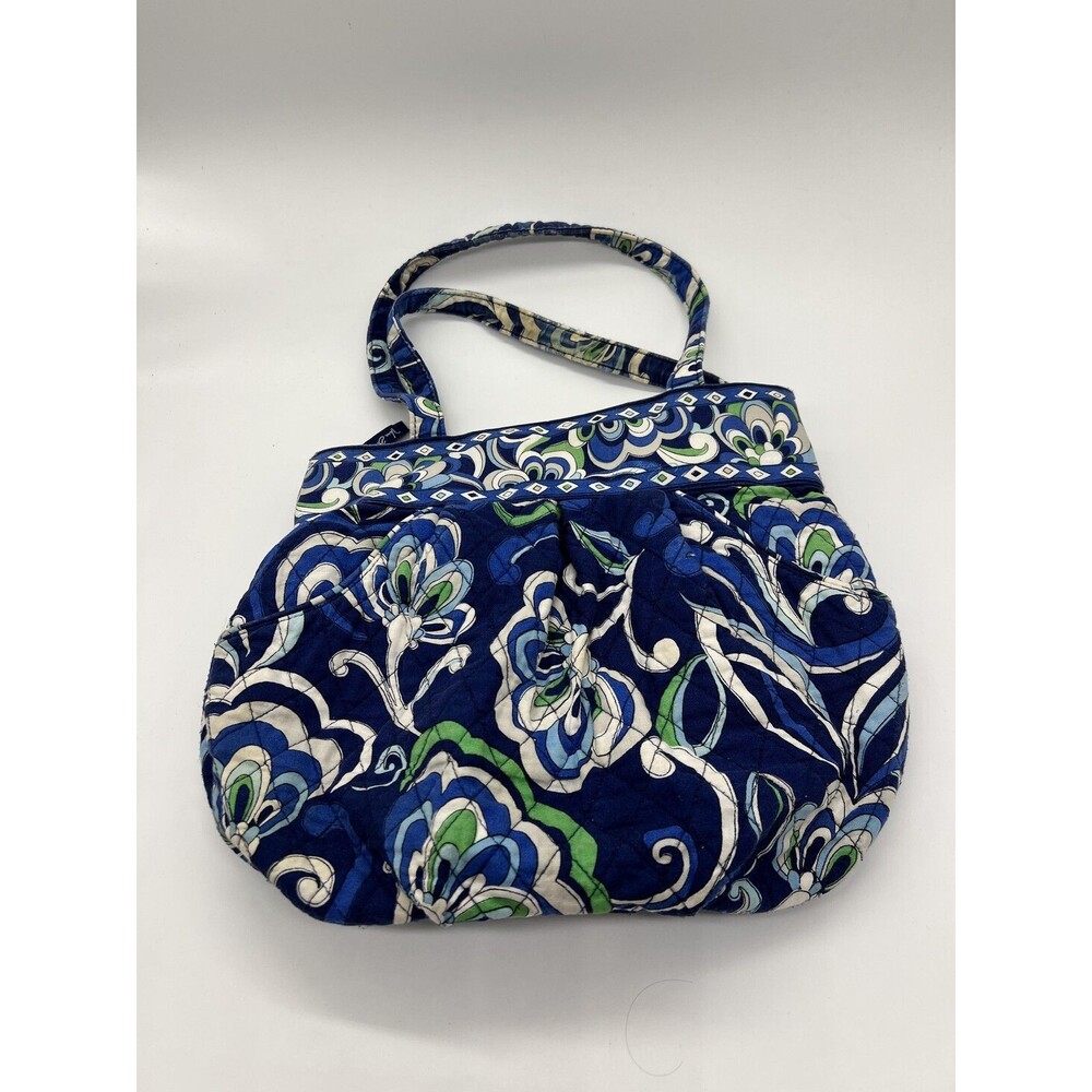 Vera Bradley Shoulder Bag Womens Small Blue Quilted Floral Zip Pockets Cotton